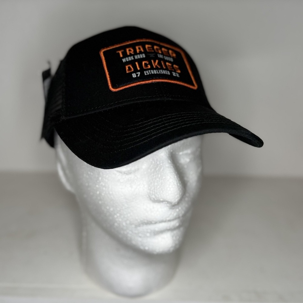 Traeger x Dickies Hat Cap Snap‎ Back Black Orange Trucker Mesh Patch BBQ Mens